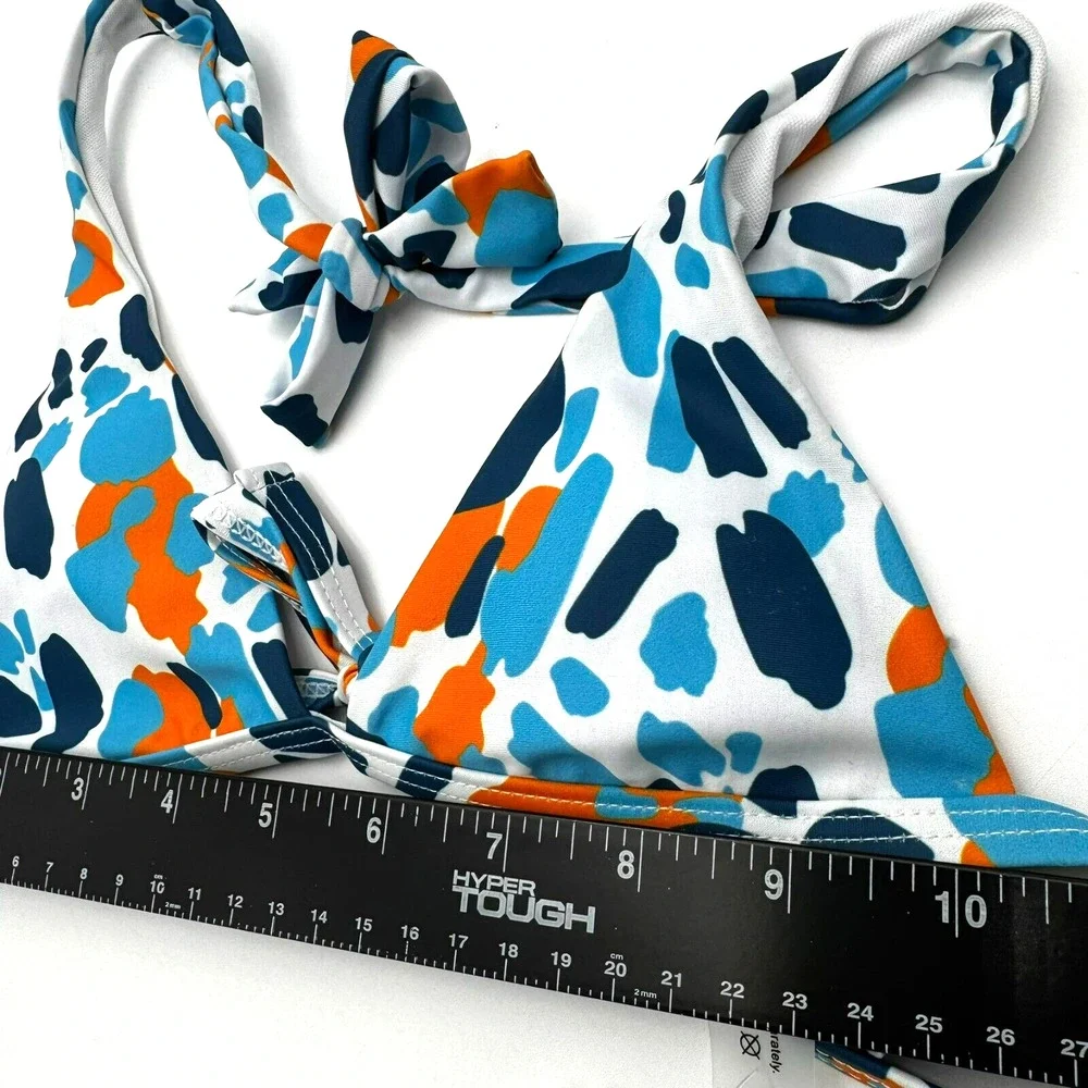 BRAZILIAN NWT Women Small Blue Orange Teeny Tiny Triangle Padded Bikini Top Swim